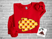 Load image into Gallery viewer, Kansas City Chiefs football arrowhead with KC and hearts
