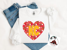 Load image into Gallery viewer, Kansas City Chiefs football heart with KC with football graphics