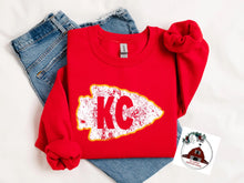 Load image into Gallery viewer, Kansas City Chiefs football arrowhead with distressed football