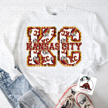 Load image into Gallery viewer, KC - KANSAS CITY FOOTBALL - FAUX GILTTER/SEQUIN  RED AND GOLD