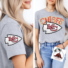 Load image into Gallery viewer, Chiefs with faux bling arrowhead with sleeve arrowhead print
