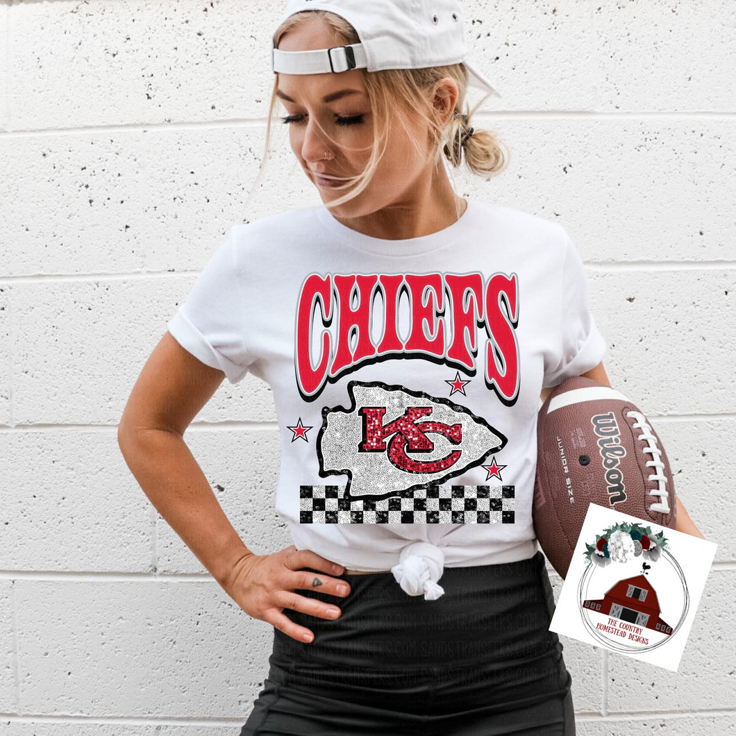 Chiefs with faux sequin arrowhead KC